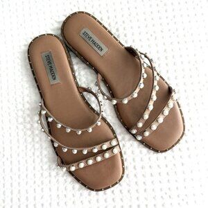 Steve Madden Zildam‎ Pearl Flat Sandals Womens 8.5 Casual Summer Beach Preppy